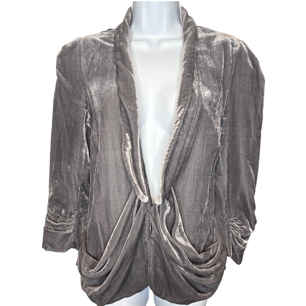 Elevenses Anthropologie Womens Silver Velvet Silk Lined Blazer‎ Jacket Sz 8 Luxe